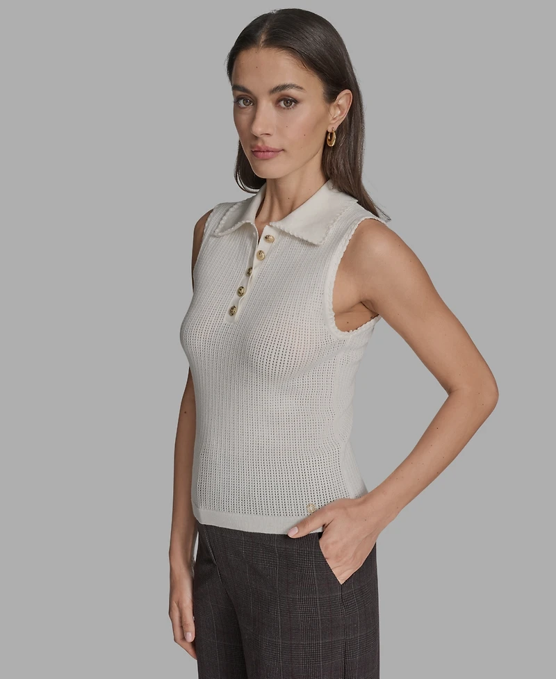 Bcbg Women's Cotton Collared Sleeveless Knit Top