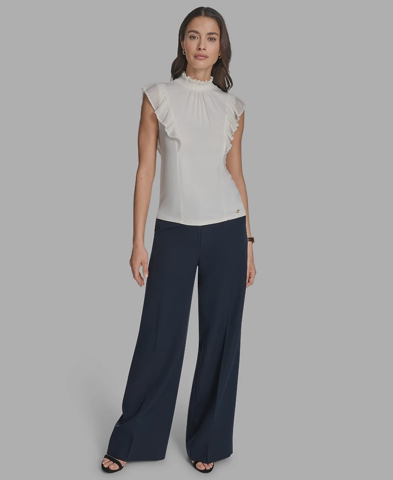 Bcbg Women's Mock Neck Knit Flutter-Sleeve Top