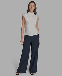 Bcbg Women's Mock Neck Knit Flutter-Sleeve Top