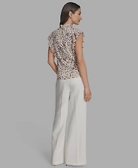 Bcbg Women's Printed Mock Neck Knit Flutter-Sleeve Top