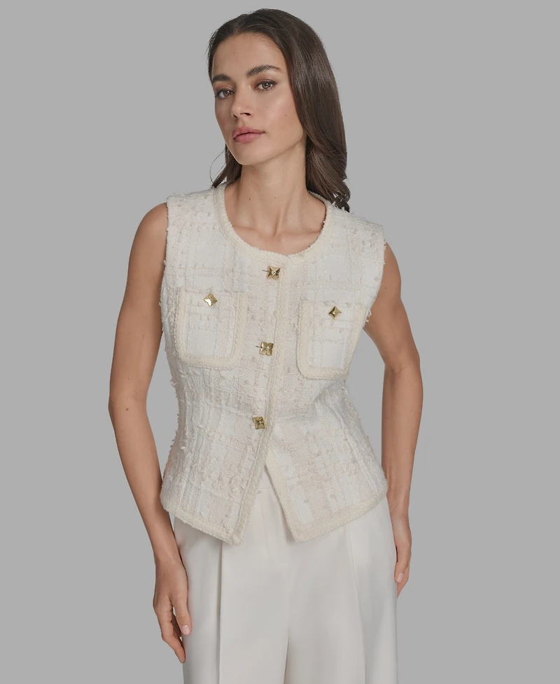 Bcbg Women's Textured Crewneck Button-Front Vest