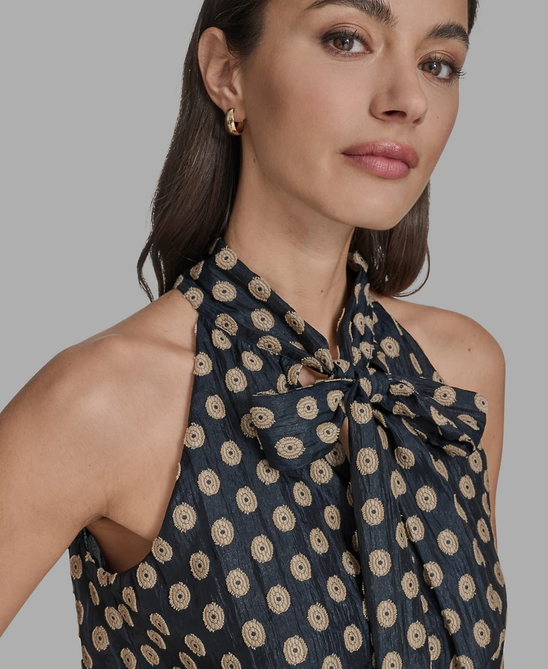 Bcbg Women's Printed Tie-Neck Sleeveless Blouse