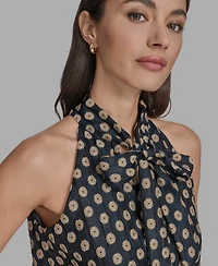 Bcbg Women's Printed Tie-Neck Sleeveless Blouse