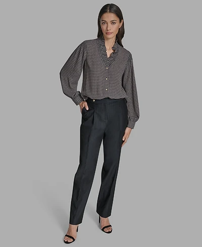 Bcbg Women's Printed Ruffled V-Neck Blouse