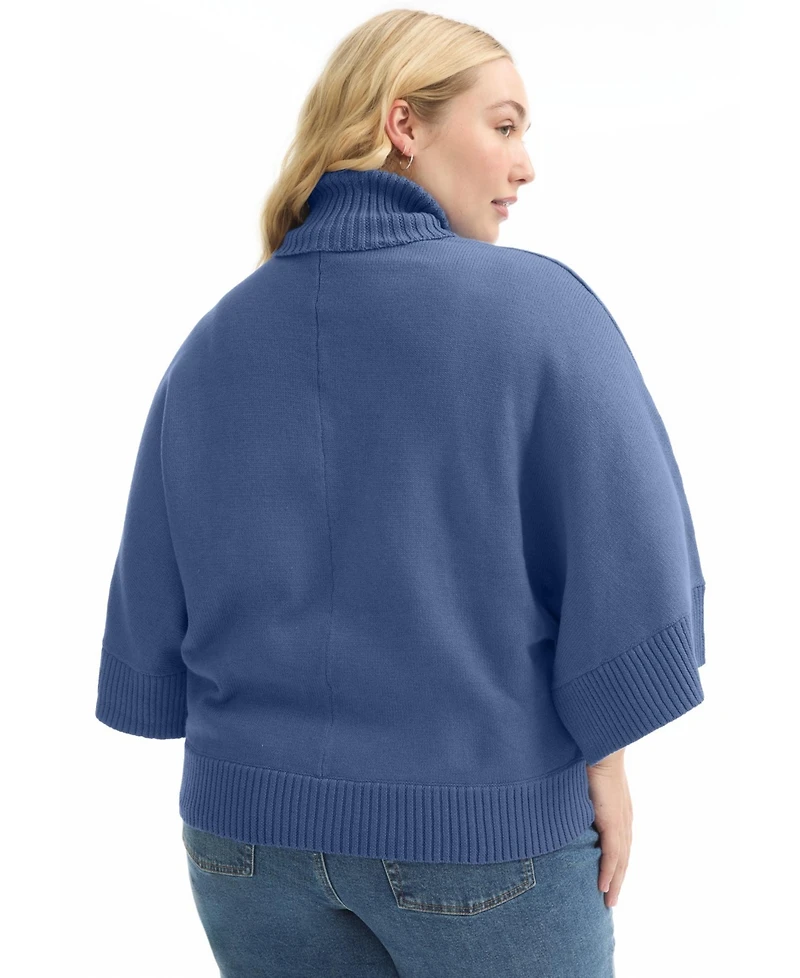June + Vie Women's Plus Wide-Sleeve Turtleneck Sweater
