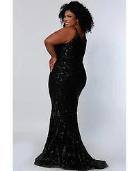 Sydney's Closet Women's Scoop Neck Fitted Sequin Evening Gown