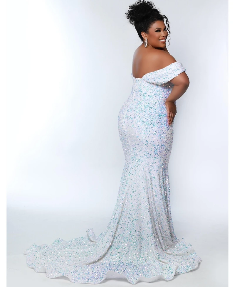 Johnathan Kayne for Sydney's Closet Women's Off the Shoulder Plus Sequin Velvet Fitted Formal Gown