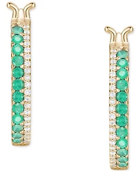 Emerald (3/8 ct. t.w.) & Diamond (1/8 Double Row Small Hoop Earrings 14k Gold-Plated Sterling Silver, 0.75"