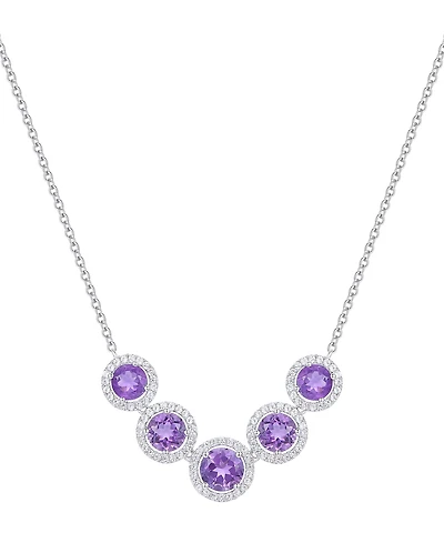 Amethyst (3-1/4 ct. t.w.) & Lab Grown White Sapphire (5/8 Five Stone Halo 17" Collar Necklace Sterling Silver (Also Citrine Blue Top