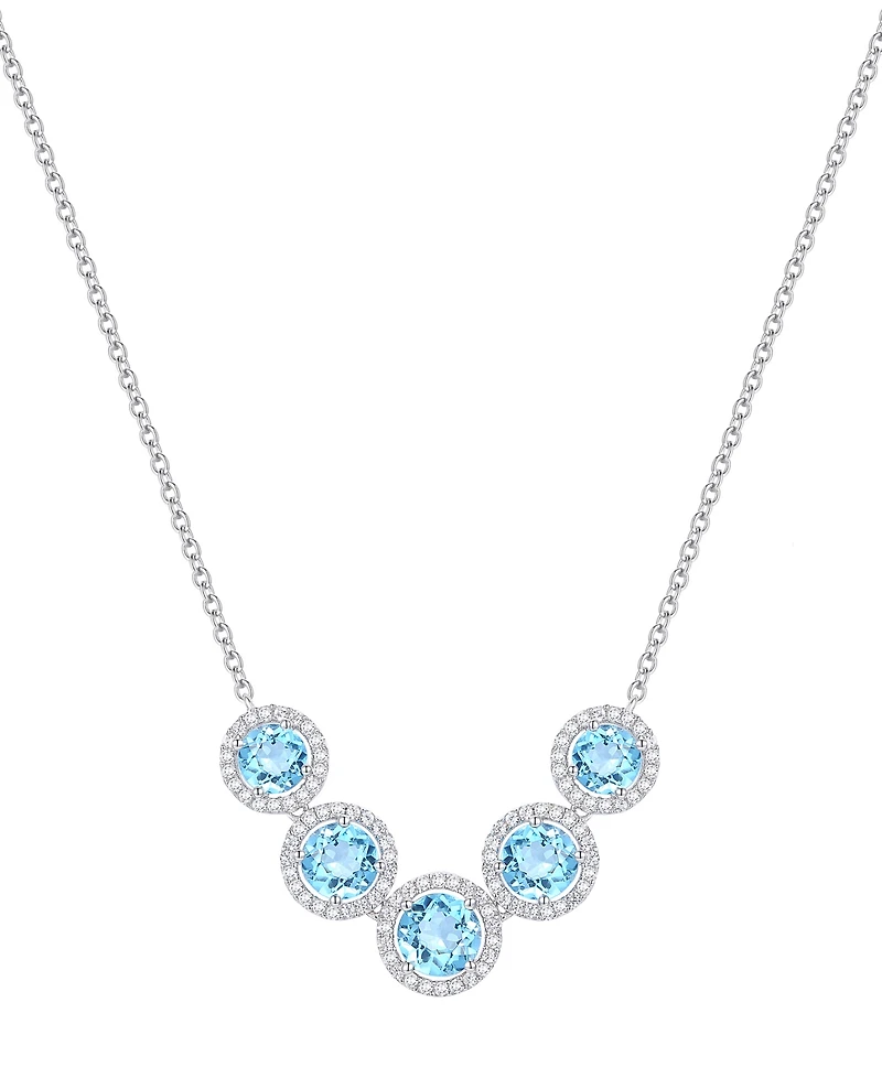 Amethyst (3-1/4 ct. t.w.) & Lab Grown White Sapphire (5/8 Five Stone Halo 17" Collar Necklace Sterling Silver (Also Citrine Blue Top