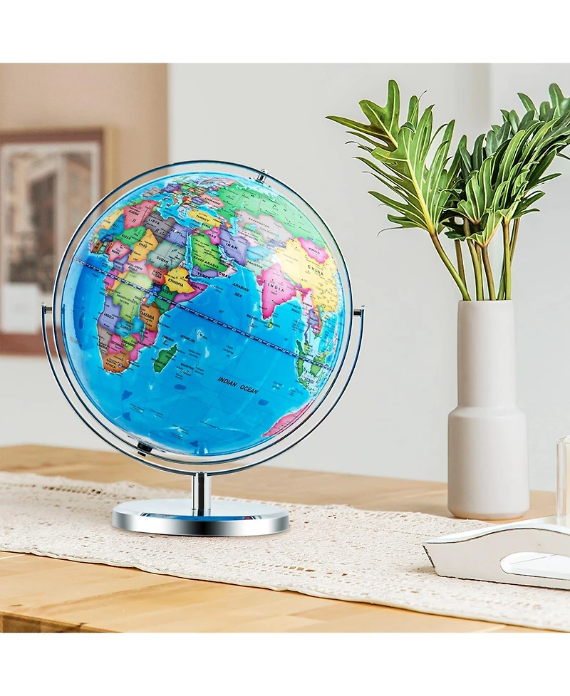 Akiudex 13 inch illuminated world globe 720° rotating map with led light