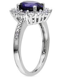 Gemstone & Diamond Accent Halo Ring Sterling Silver
