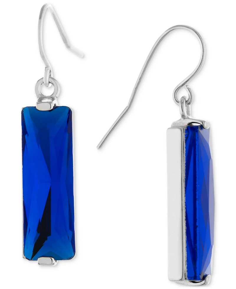 Color Crystal Rectangle Drop Earrings Sterling Silver