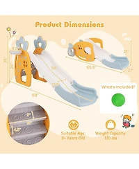 Akiudex foldable slide with basketball hoop and buffer zone for kids aged 3+ years old