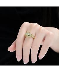 Rachel Glauber Panther Head with Green & Clear Cubic Zirconia Open Band Ring
