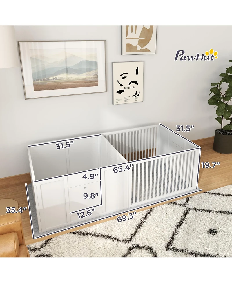 PawHut Whelping Box for Dogs with Waterproof Pad & Adjustable Door