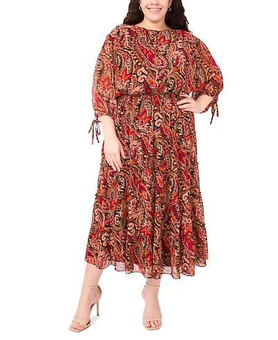 Msk Plus 3/4-Sleeve Chiffon Midi Dress