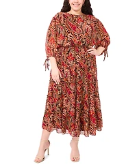 Msk Plus 3/4-Sleeve Chiffon Midi Dress