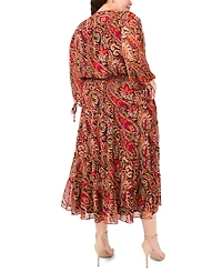 Msk Plus 3/4-Sleeve Chiffon Midi Dress