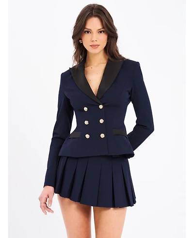 Miss Circle Women Nasia Navy Blue Double Breast Backless Blazer