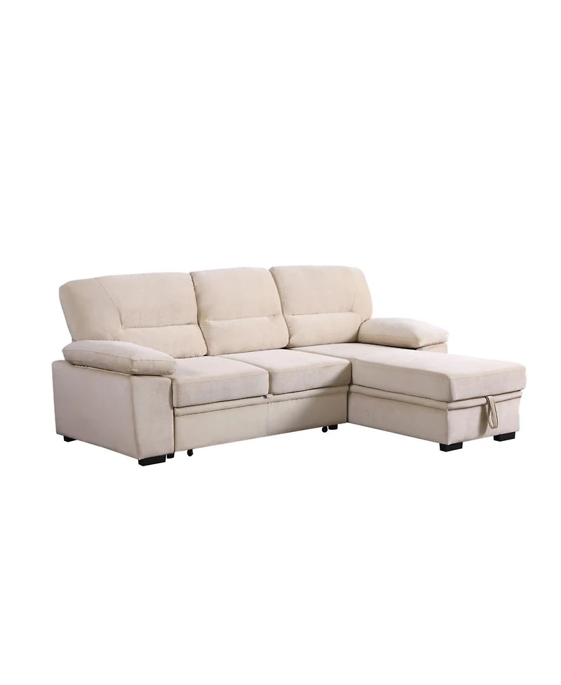 Homlux 97.5"W Beige Velvet Fabric Reversible Sleeper Sectional Sofa Chaise