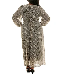 Taylor Plus Chiffon Ruffled V-Neck Maxi Dress