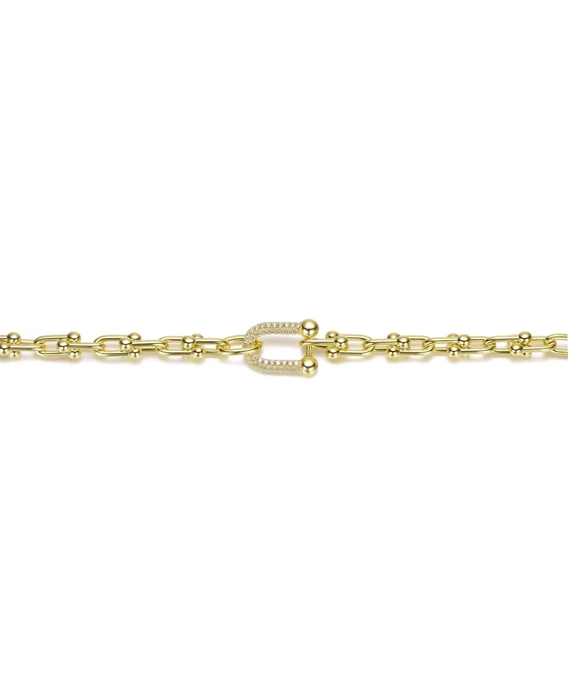 Rachel Glauber 14K Gold Plated with Clear Cubic Zirconia Horse Shoe Link Bracelet.