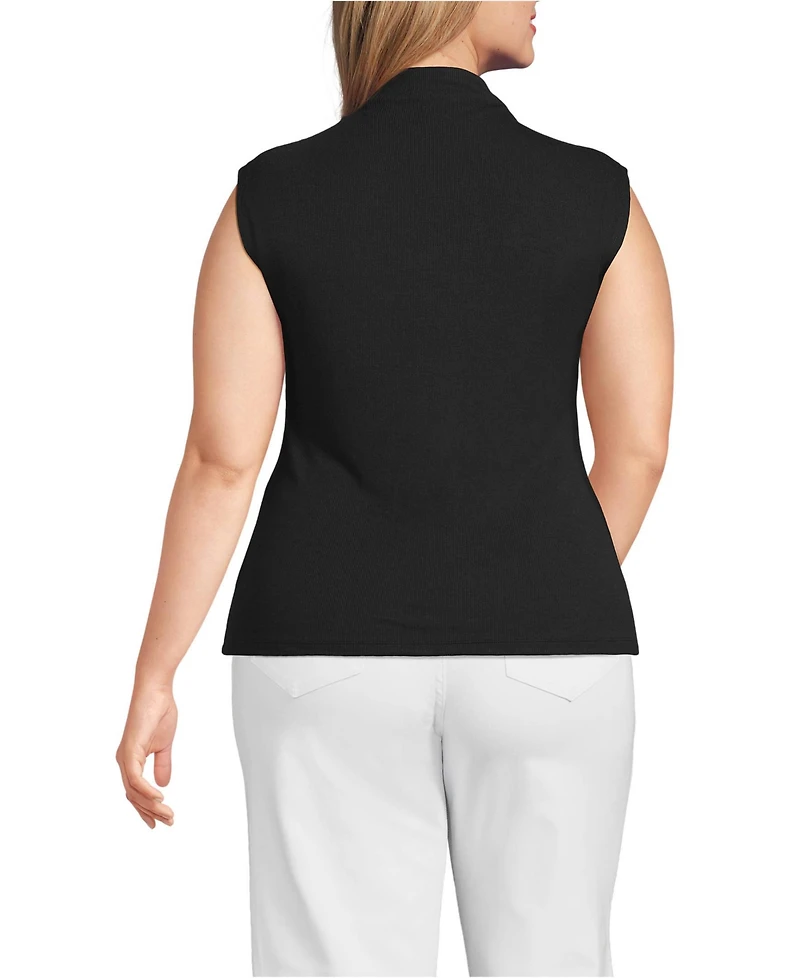 Lands' End Plus Cap Sleeve Drapey Rib Fitted Funnel Neck Tank