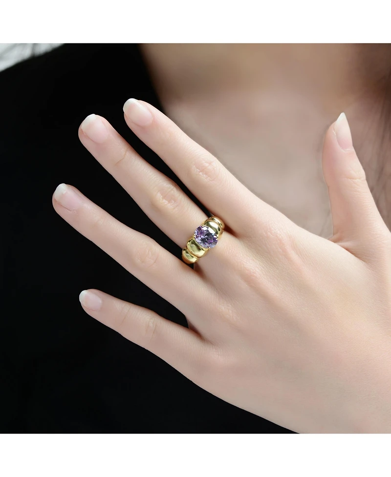 Rachel Glauber 14K Gold Plated with Purple Cubic Zirconia Cocktail Ring