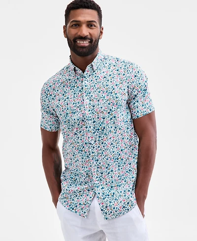 Club Room Men's Fortier Regular-Fit Stretch Floral Button-Down Poplin Shirt, Macy's Exclusive