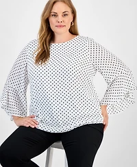Kasper Plus Polka-Dot Ruffle-Sleeve Blouse
