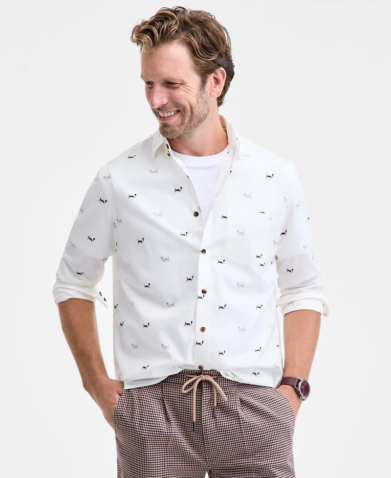 Club Room Men's Basset Hound Print Brushed Cotton Button-Down Shirt, Macy's Exclusive