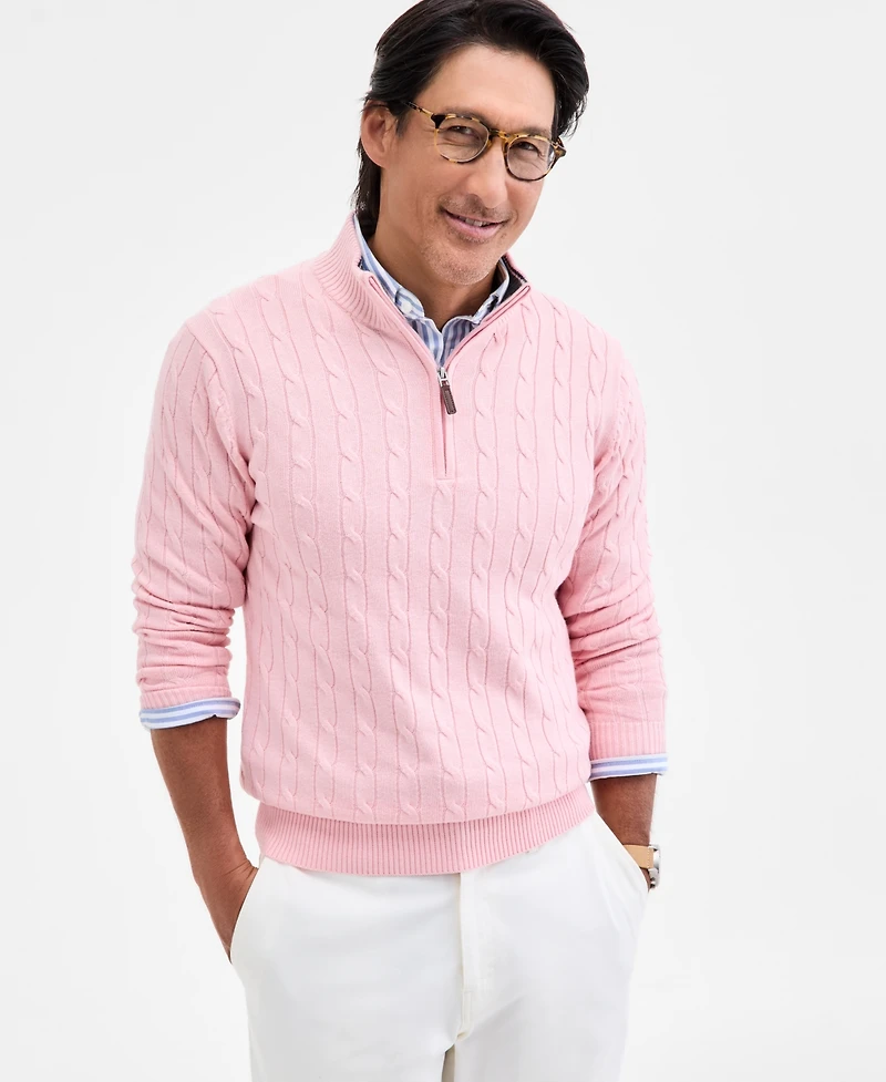 Club Room Men's Cable Knit Quarter-Zip Cotton Sweater, Created for Macy's