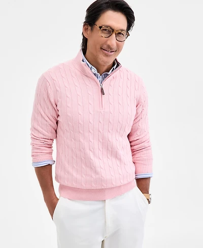Club Room Men's Cable Knit Quarter-Zip Cotton Sweater, Created for Macy's