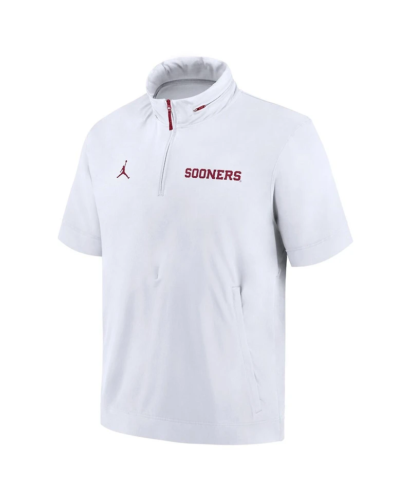 Jordan Men's White Oklahoma Sooners 2024 Sideline Coach Short Sleeve Half-Zip Hoodie Jacket
