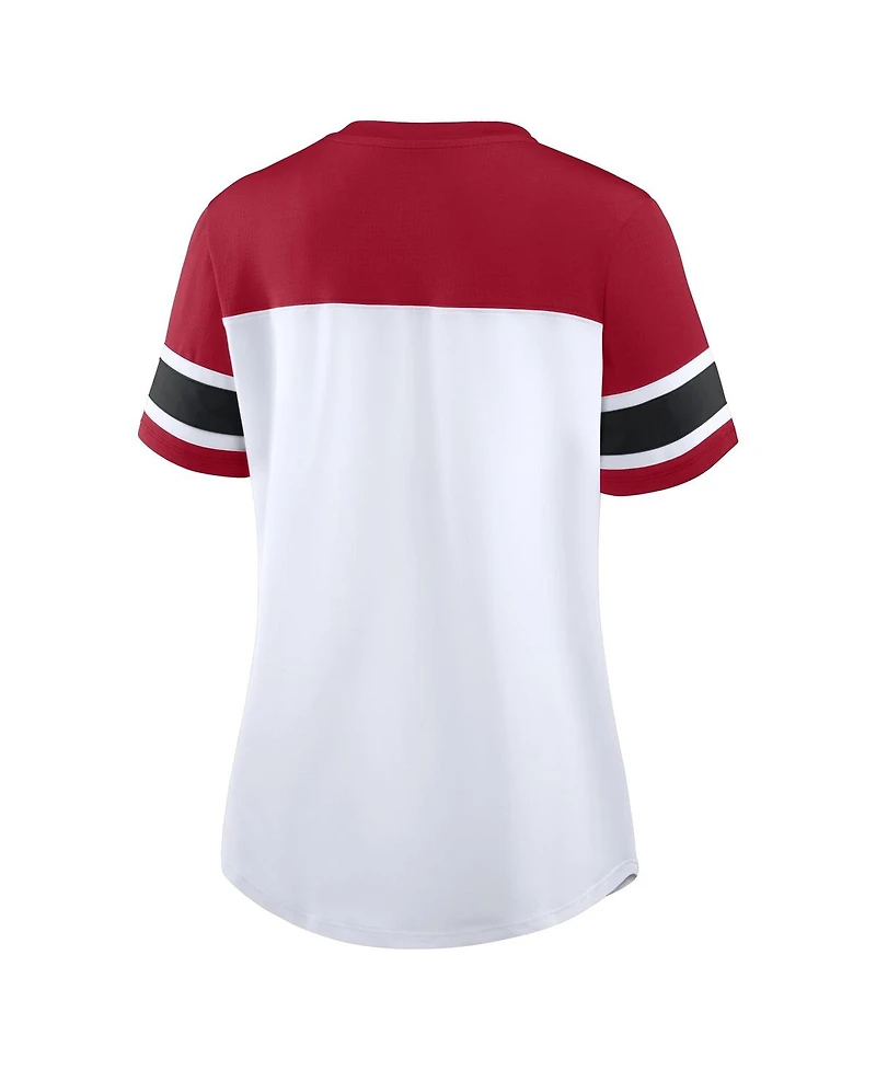 Fanatics Women's White/Scarlet San Francisco 49ers Athena Rhinestone Lace-Up V-Neck T-Shirt