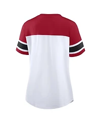 Fanatics Women's White/Scarlet San Francisco 49ers Athena Rhinestone Lace-Up V-Neck T-Shirt