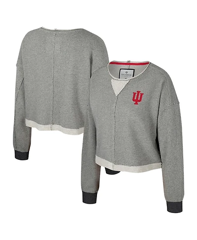 Colosseum Women's Charcoal Indiana Hoosiers Magnum Scoop Neck Cropped Pullover Sweatshirt