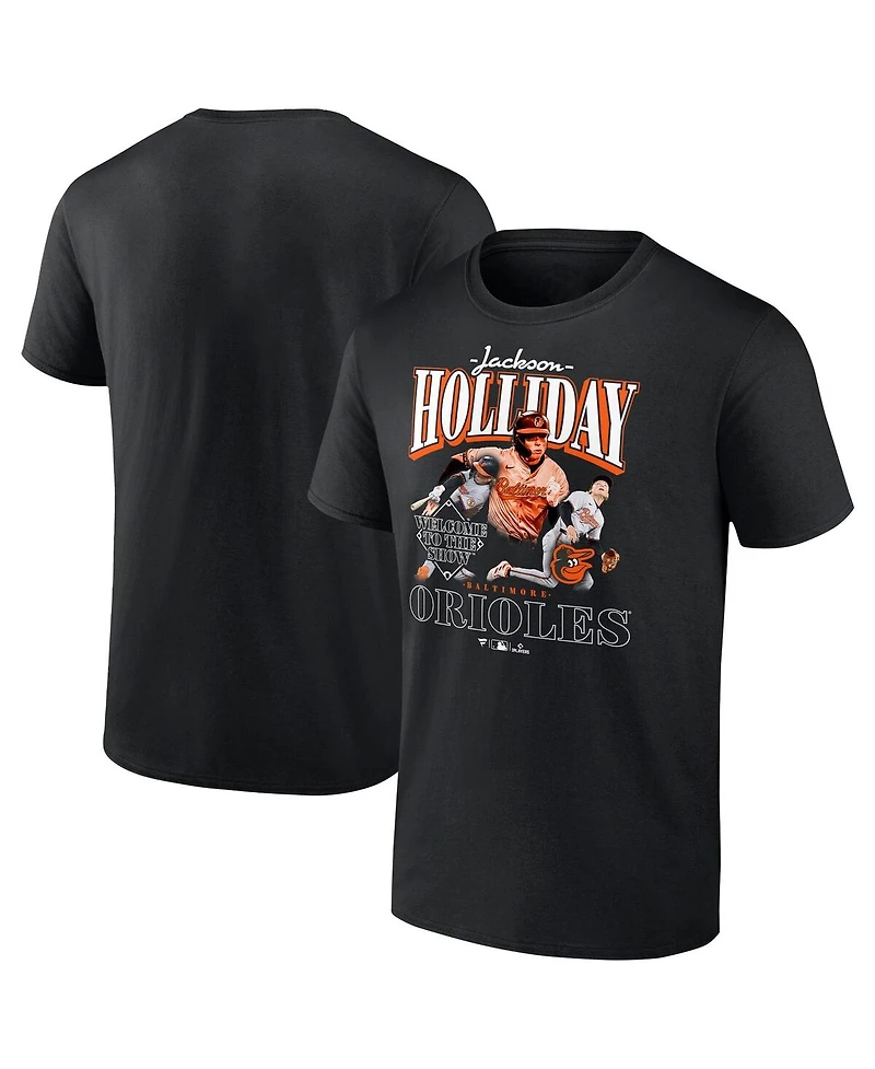 Fanatics Mto Label Men's Jackson Holliday Black Baltimore Orioles Welcome to the Show T-Shirt