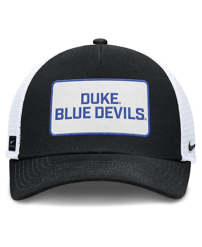 Nike Men's Black/White Duke Blue Devils 2025 On-Field Rise Patch Trucker Adjustable Hat