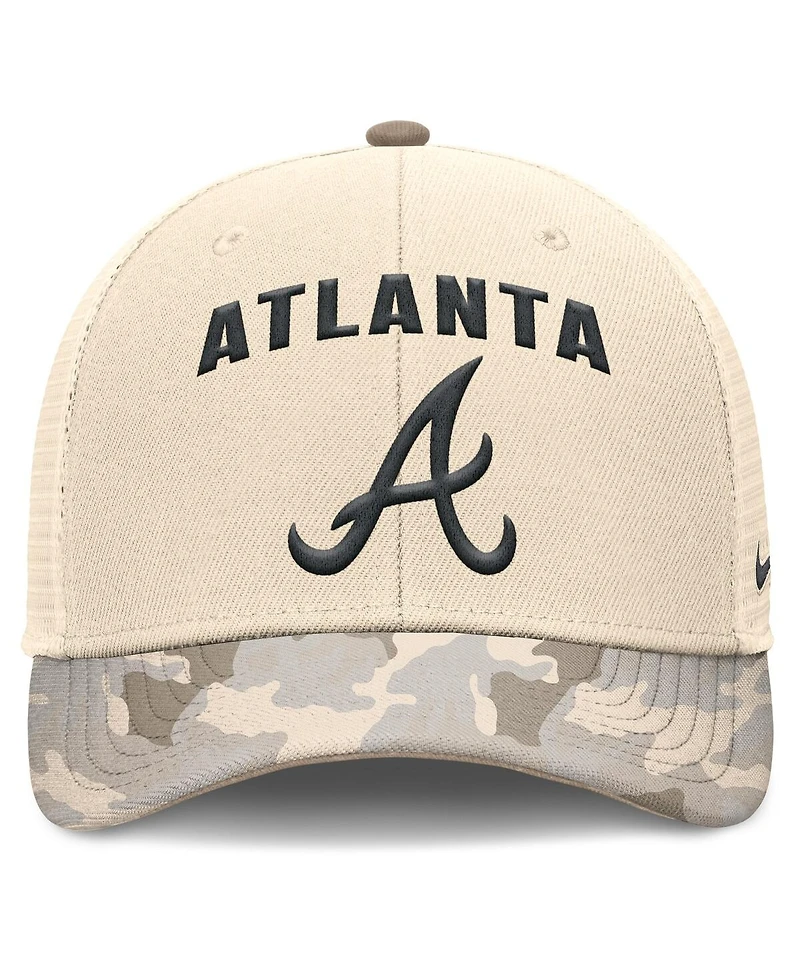 Nike Men's Natural Atlanta Braves Camo Natural Pack Rise Adjustable Trucker Hat