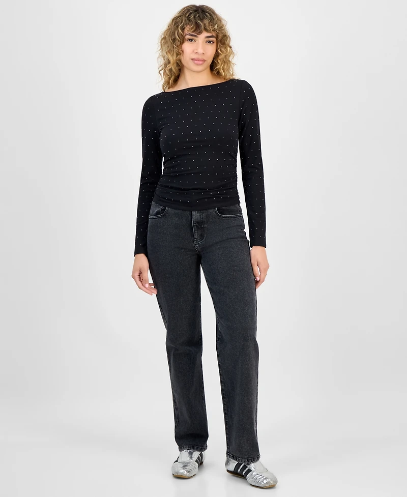 Madden Girl Juniors' Rhinestone-Embellished Knit Top