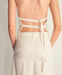 Mango Women's Striped Linen-Blend Halter-Neck Top