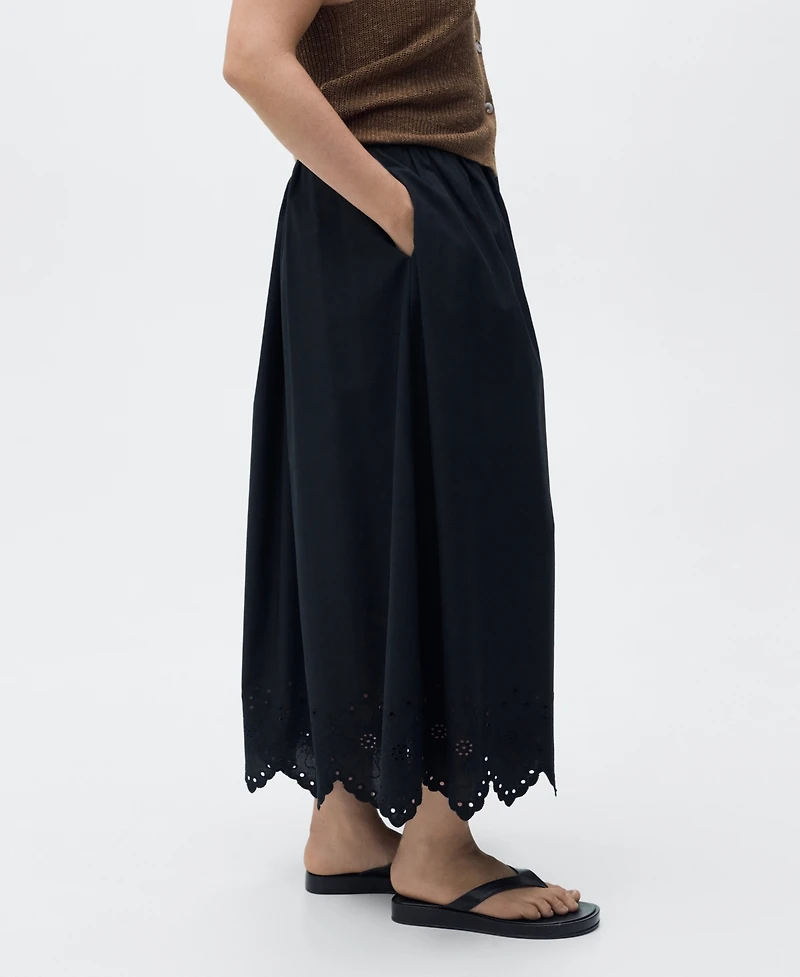 Mango Women's Embroidered Hem Cotton Skirt