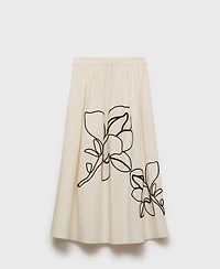 Mango Women's Embroidered Cotton Skirt