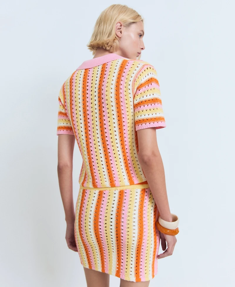 Mango Women's Striped Openwork Knit Sweater