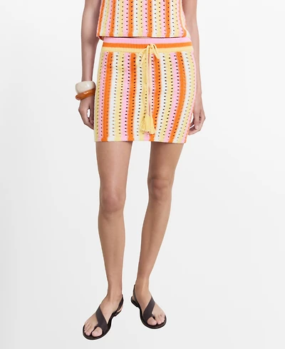 Mango Women's Two-Tone Striped Crochet Skirt