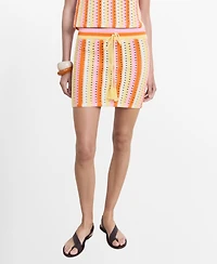 Mango Women's Two-Tone Striped Crochet Skirt