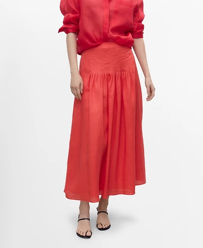 Mango Women's Ramie Pleated Skirt