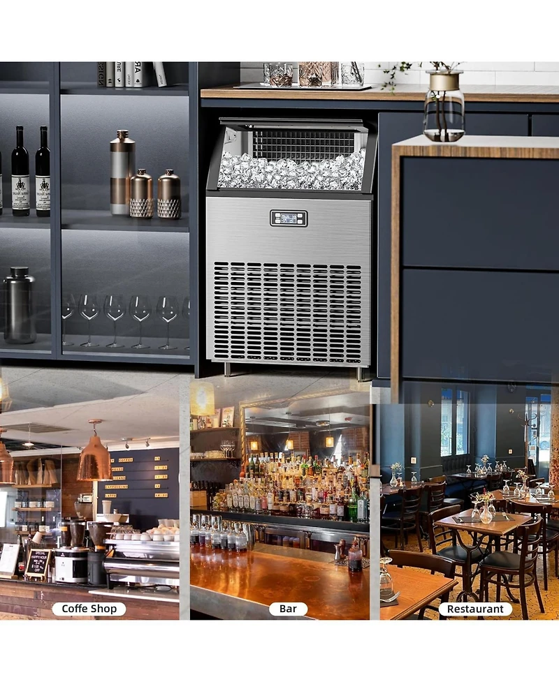 Cowsar Commercial Ice Maker,200LBS/24H, Automatic Stainless Steel Machine with Lcd Panel,Freestanding with 48 Pounds Storage Capacity, Party/Bar/Resta